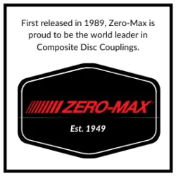 "Zero Max is proud to be the world leader in Composite Disc Couplings since 1989" graphic