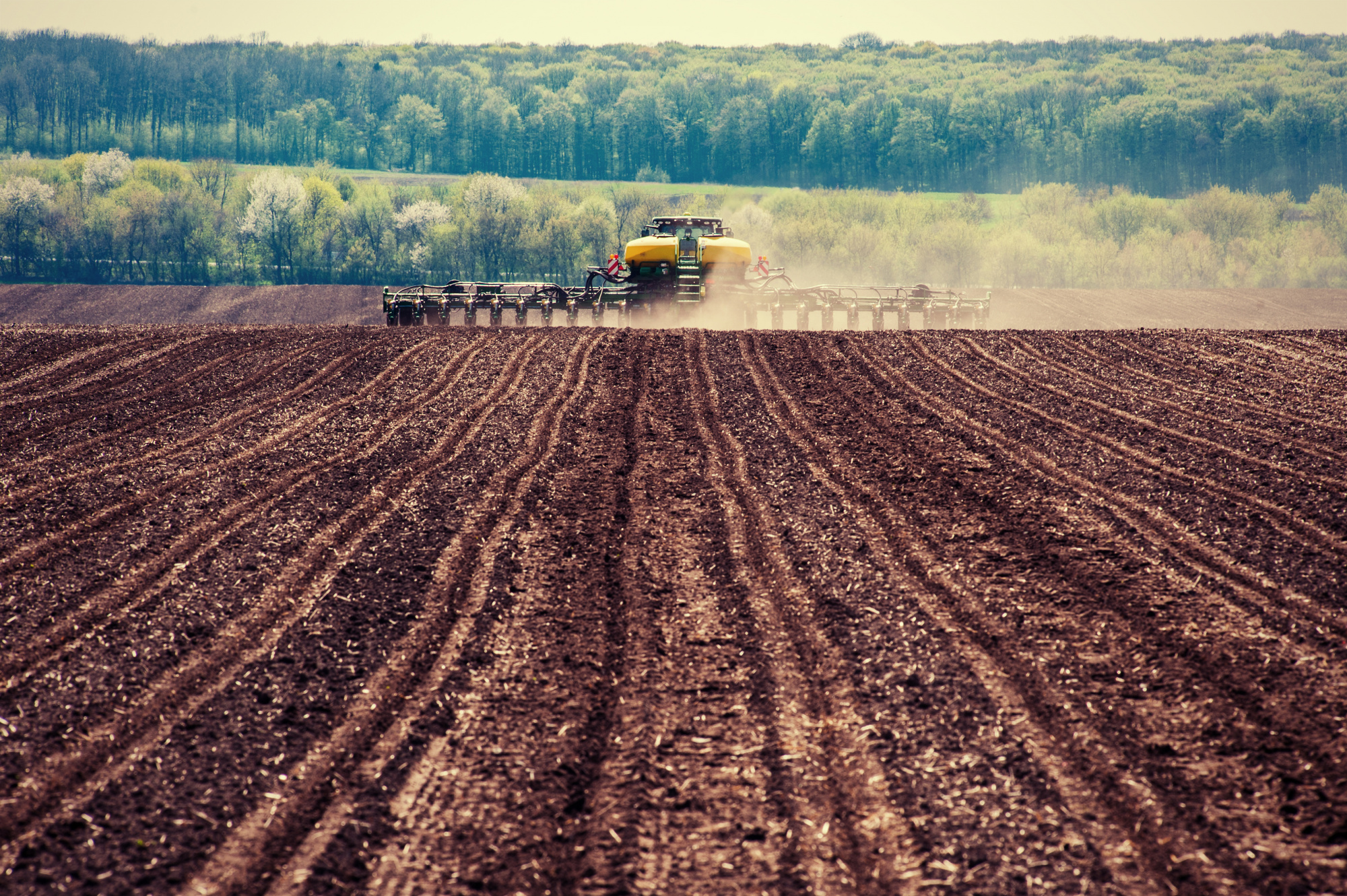 Heavy-duty seeding machinery planting in the field